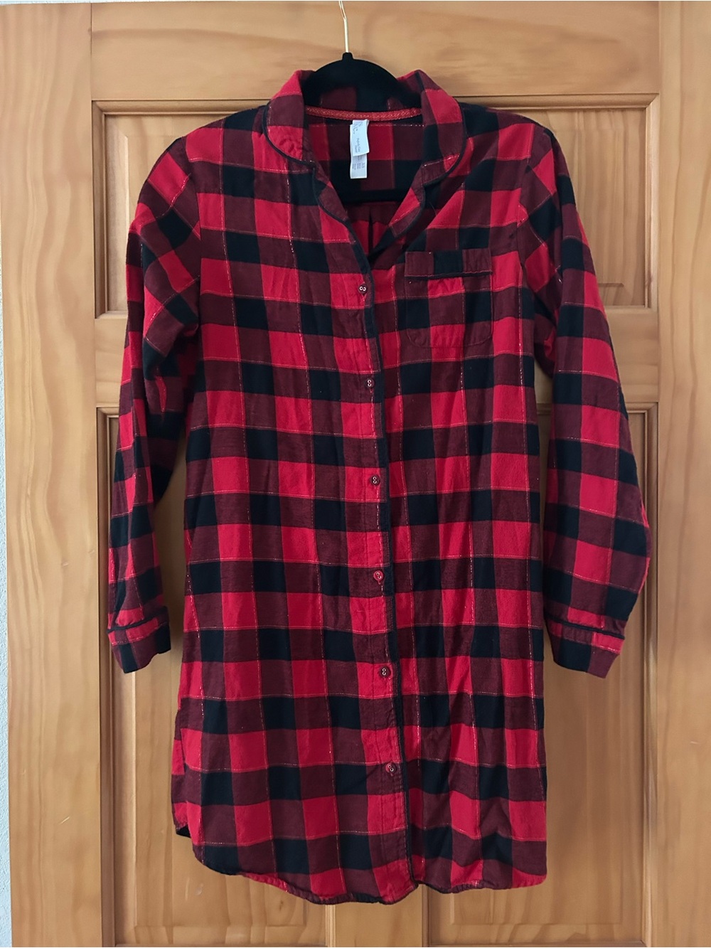 stars above Red and Black Plaid Long-Sleeve Mini night dress